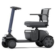 WHILL Model R 4-Wheel mobility scooter with a blue tiller cover, side view