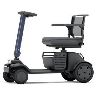 WHILL Model R 4-Wheel mobility scooter with a blue tiller cover, side view