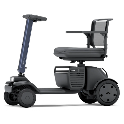 WHILL Model R 4-Wheel mobility scooter with a blue tiller cover, side view