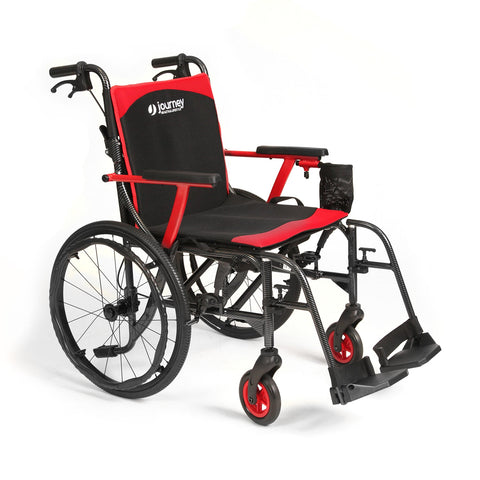 Journey So Lite C2 wheelchair in Black/Red, three-quarter view facing right