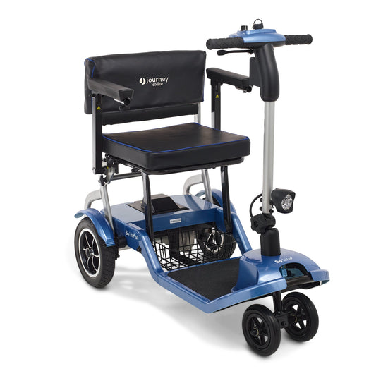 Journey So Lite folding power scooter in Blue, front three-quarter view