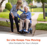 So Lite Keeps You Moving, a rider on the So Lite with a companion walking alongside