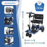 So Lite dimensions and included accessories: total height 37 inches, width 21.5 inches, length 39.5 inches, supports up to 275 lbs.