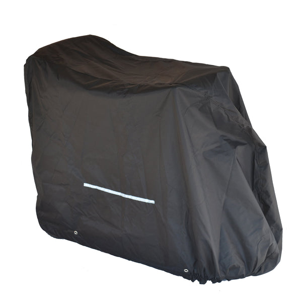 A weather cover over a mobility scooter