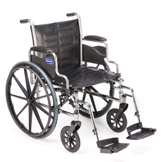 Invacare Tracer EX2 wheelchair, front three-quarter view with full-length arms and swing-away footrests