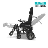 ComfyGo X-9 side view showing the backrest reclining and the leg rests lifting