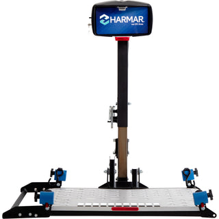 Harmar AL300HD Fusion vehicle lift with the platform lowered, front view