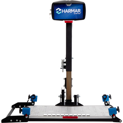 Harmar AL300HD Fusion vehicle lift with the platform lowered, front view