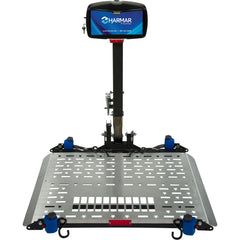 Harmar AL500 power wheelchair lift with the platform lowered, seen from the front