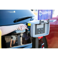 Close view of the Harmar AL500 key switch and license plate mount