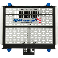 Harmar AL500HD power wheelchair lift with the platform folded up, front view