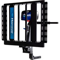 Harmar AL560XL automatic power wheelchair lift with the platform folded upright, second angled view