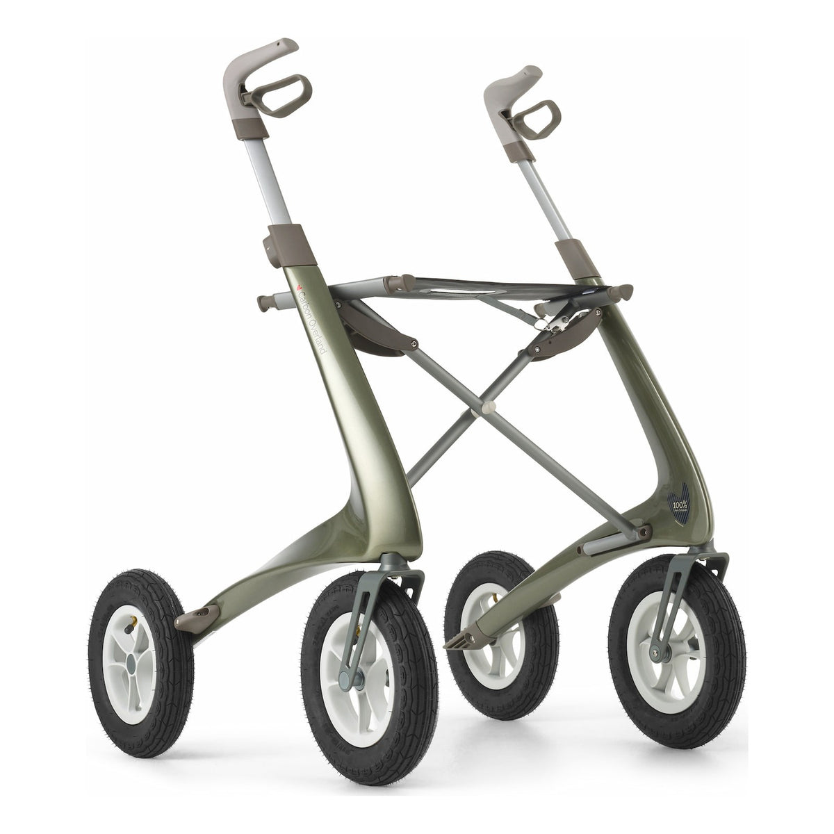 byACRE Carbon Overland Rollator, Defender Green, three-quarter front view