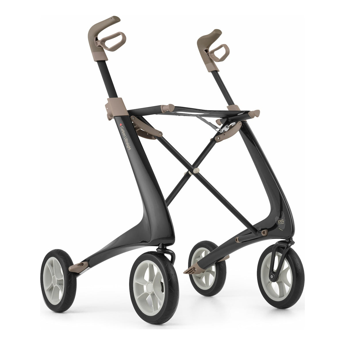 byACRE Carbon Ultralight Rollator, Carbon Black, three-quarter front view