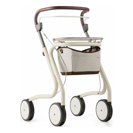 byACRE Scandinavian Butler Rollator, Oyster White, three-quarter front view