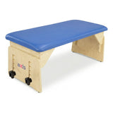 An Axis bench from the side, showing the slots and knobs that set its height and tilt