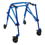 Klip gait trainer in blue, the color of the medium and large sizes, with 5" front wheels