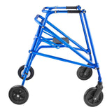 Klip gait trainer with seat in blue with the 8" front wheels