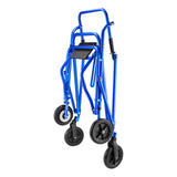 A blue Klip with seat and 8" wheels folded flat