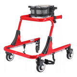 A red Pivot with the trunk support and the ankle prompts fitted