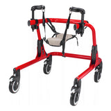 The hip positioner add-on, a padded seat on straps, on a red Pivot