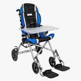Strive in blue with the upper extremity support tray add-on fitted