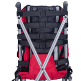 The back of a red Strive, showing the straps that set the firmness of the back