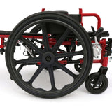 The quick-release rear wheel of a red Ziggo Pro