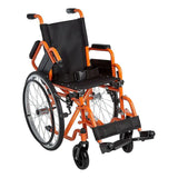 An orange Ziggo with one armrest flipped back for a side transfer