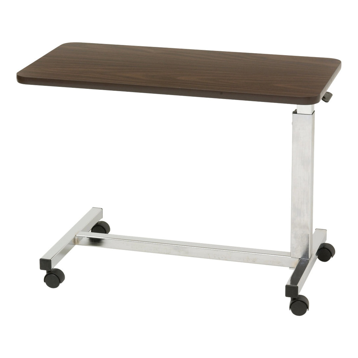 The Drive low bed overbed table 13081 with a walnut top on a chrome base