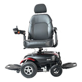 Merits Dualer power wheelchair with the seat rotated on its post to change the drive configuration