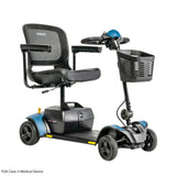 Pride Go Go Elite Traveller 2 4-Wheel mobility scooter with Iceberg Blue interchangeable panels, three-quarter view