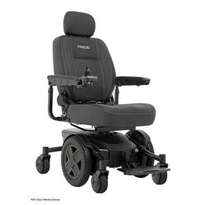 Pride Jazzy EVO 613 power wheelchair in Black, three quarter view