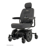 Pride Jazzy EVO 613 power wheelchair in Black, three quarter view from the left