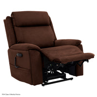 Pride Sitting Pretty Evolution LC-435 in Cosi Mocha, reclined with the headrest raised
