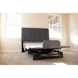 The Flexabed Hi-Low SL base without a mattress, lowered and flat, with an optional covered side rail