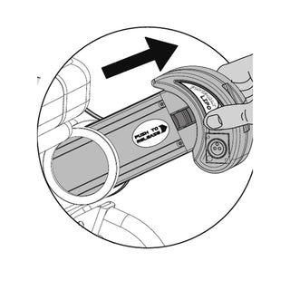 Forcemech Navigator ForceMax lithium battery sliding out of its bay, from Forcemech's Navigator PRO manual