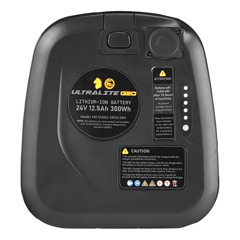 A black lithium battery pack for a folding power chair
