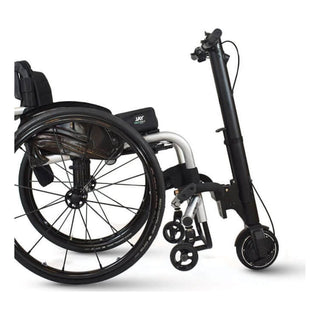 Empulse F35 docked to the front of a black manual wheelchair