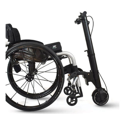 Empulse F35 docked to the front of a black manual wheelchair