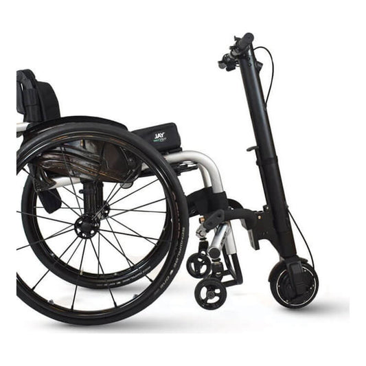 Empulse F35 docked to the front of a black manual wheelchair