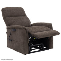 Pride Sitting Pretty Genesis LC-150 in Sophie Latte, reclined with the headrest raised