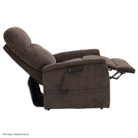 Pride Sitting Pretty Genesis LC-150 in Sophie Latte, reclined with the headrest raised, profile view