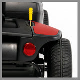 Pride Go Go Elite Traveller 2 4-Wheel mobility scooter rear reflector and wheel detail