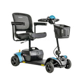 Pride Go Go Elite Traveller 2 4-Wheel mobility scooter with Robin's Egg Blue interchangeable panels, three-quarter view