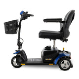 Pride Go Go Elite Traveller 3-Wheel mobility scooter in Blue, left side profile view