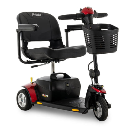 Pride Go Go Elite Traveller 3-Wheel mobility scooter in Red, right-facing three-quarter view