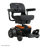 Pride Go Chair power wheelchair in Amber Orange, three-quarter view
