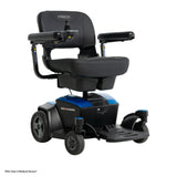 Pride Go Chair power wheelchair in Sapphire Blue, three-quarter view