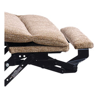 Halo in Sand, with the footrest extension out, side view